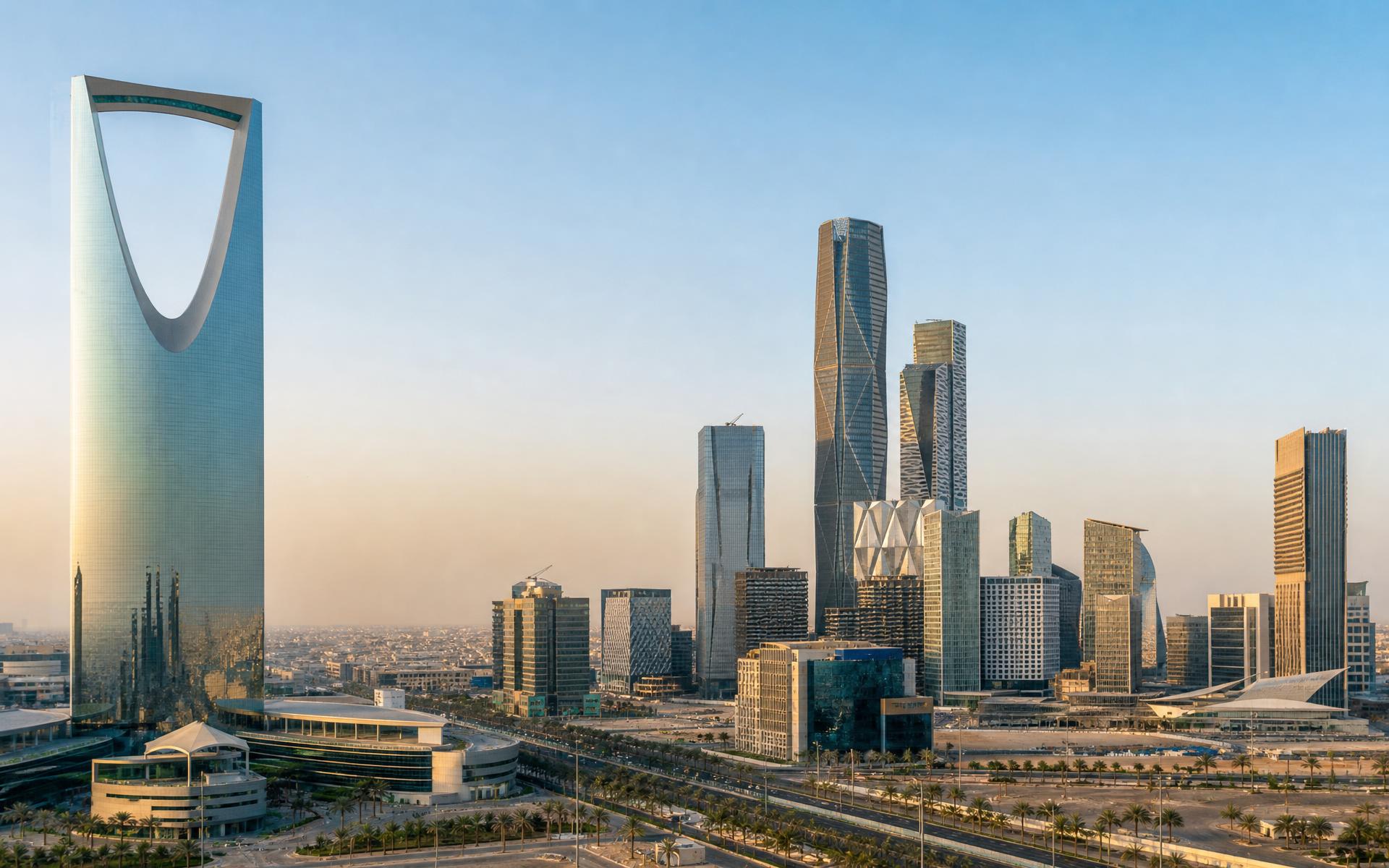 Riyadh skyline with the Kingdom Centre tower and financial district